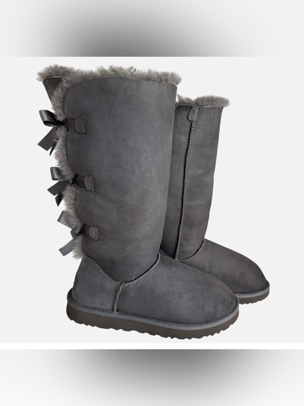 UGG Bailey Bow Tall II Gray Women’s Boots Size 7 Cozymode Coquette